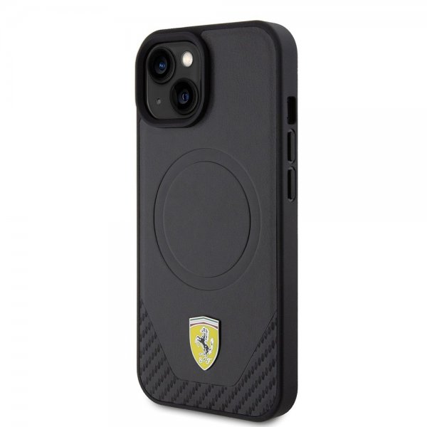 Ferrari iPhone 15 Plus Cover Carbon PU Læder MagSafe Sort