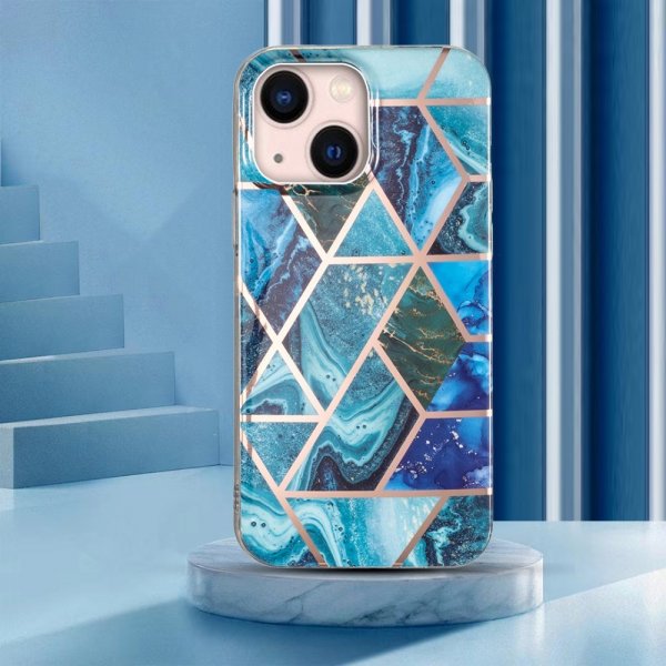 iPhone 15 Plus Cover Marmormønster Blå Grøn