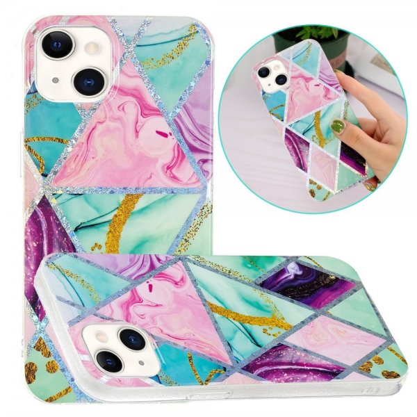 iPhone 15 Plus Cover Marmormønster Grøn Lilla