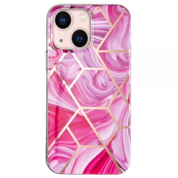 iPhone 15 Plus Cover Marmormønster Rosa Rød