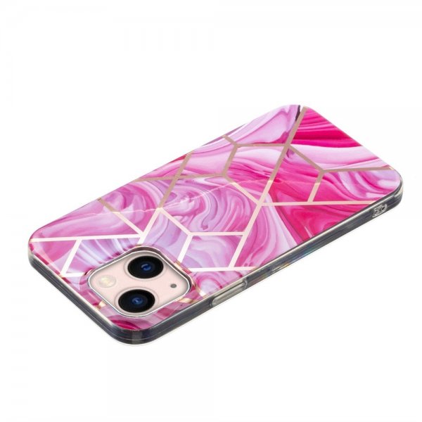 iPhone 15 Plus Cover Marmormønster Rosa Rød