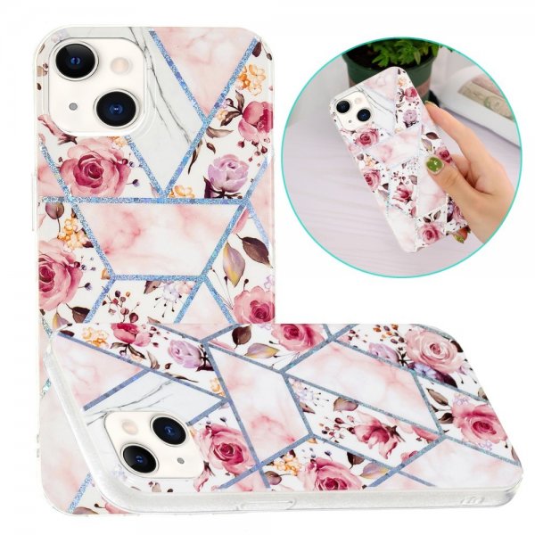 iPhone 15 Plus Cover Marmormønster Roser Rosa