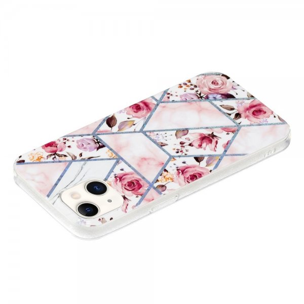iPhone 15 Plus Cover Marmormønster Roser Rosa