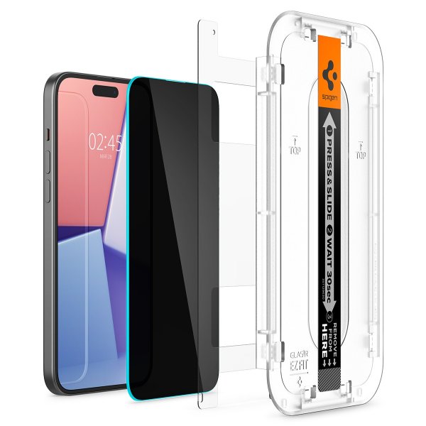 Spigen iPhone 15 Plus Skærmbeskyttelse GLAS.tR EZ Fit Privacy 2-pak