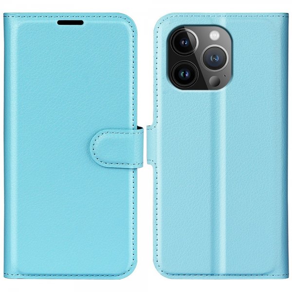 iPhone 15 Pro Cover Litchi Blå