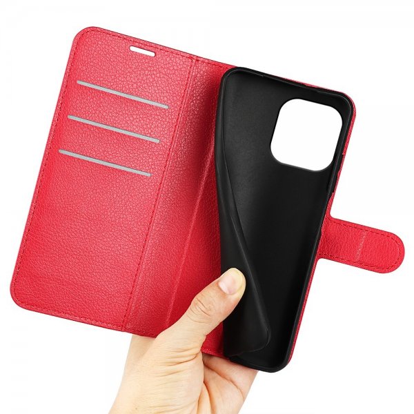 iPhone 15 Pro Cover Litchi Rød