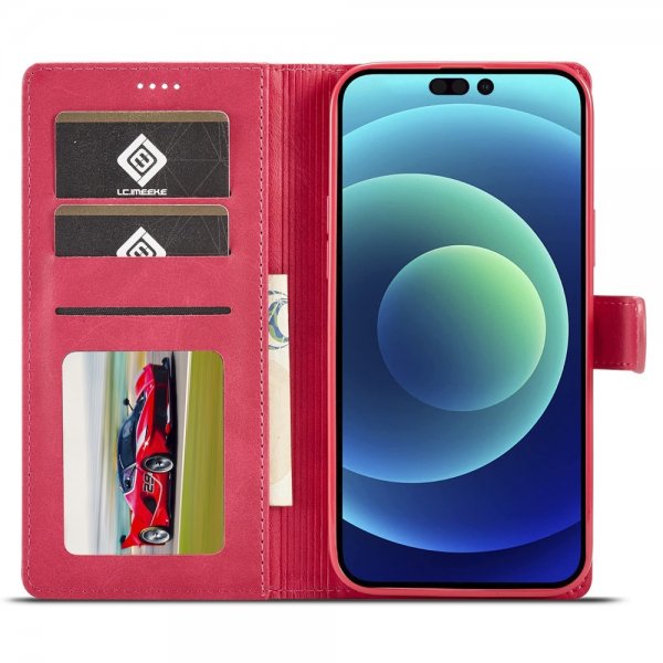 Lc.Imeeke iPhone 15 Pro Cover med Kortlomme Standerfunktion Magenta