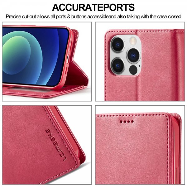 Lc.Imeeke iPhone 15 Pro Cover med Kortlomme Standerfunktion Magenta