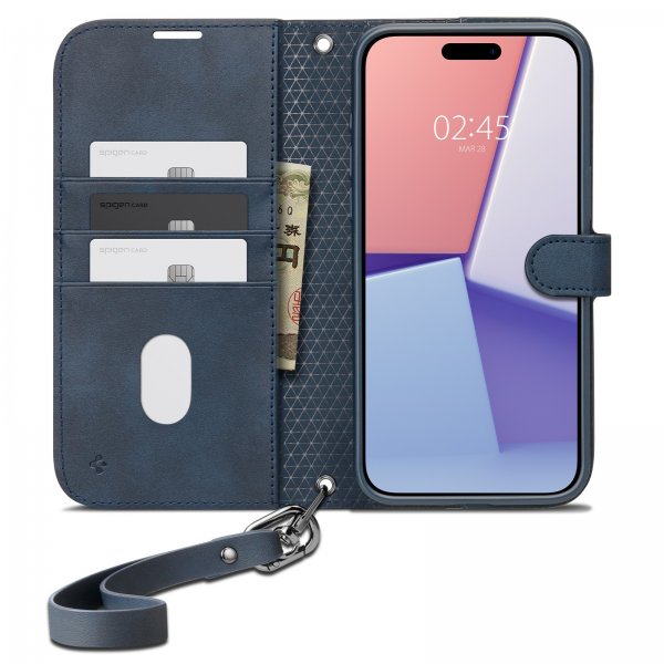 Spigen iPhone 15 Pro Cover Wallet S Pro Navy