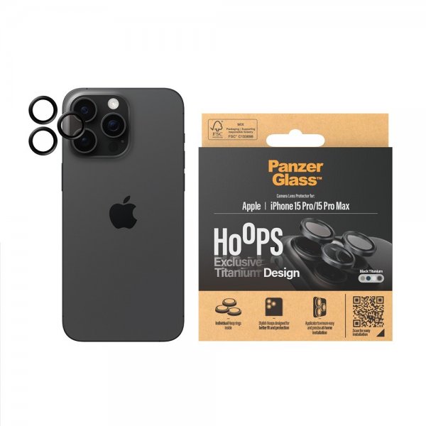 PanzerGlass iPhone 15 Pro/iPhone 15 Pro Max Kamera Beskyttelse Hoops Black Titanium