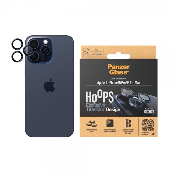 PanzerGlass iPhone 15 Pro/iPhone 15 Pro Max Kamerabeskyttelse Hoops Blue Titanium