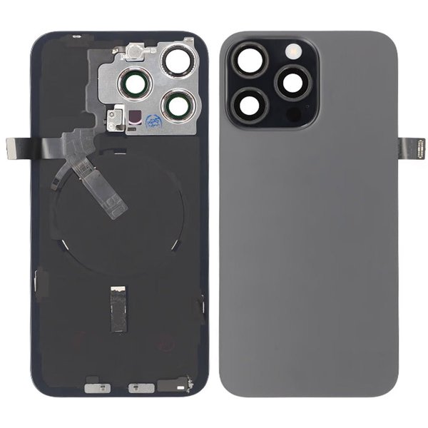 iPhone 15 Pro Max Bagsideglas Komplet OEM - Titansort