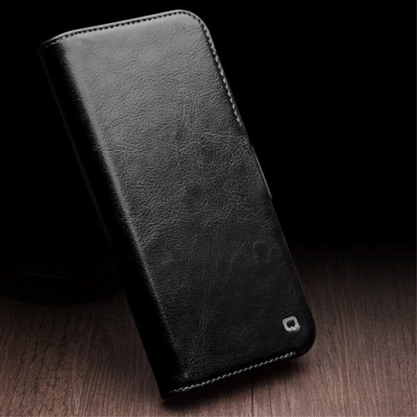 Qialino iPhone 15 Pro Max Etui Ægte Læder Sort