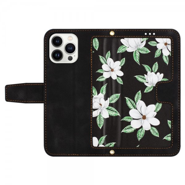 iPhone 15 Pro Max Cover Blomstermønster Sort