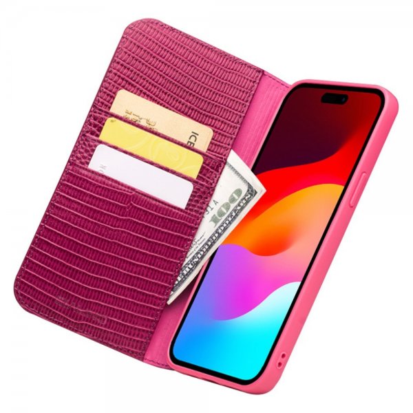 Qialino iPhone 15 Pro Max Cover Krokodillemønster Rosa