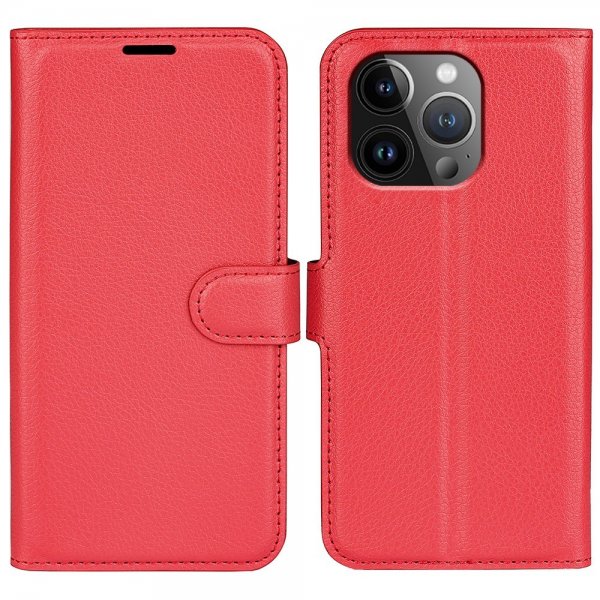iPhone 15 Pro Max Cover Litchi Rød