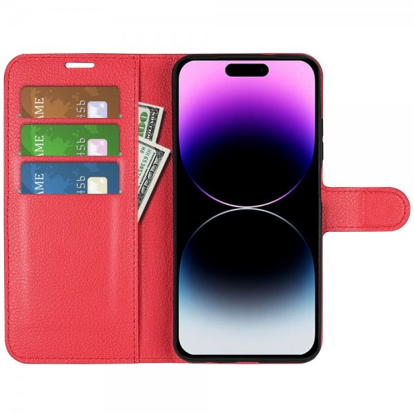 iPhone 15 Pro Max Cover Litchi Rød