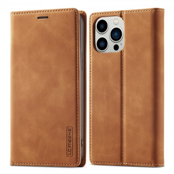 Lc.Imeeke iPhone 15 Pro Max Etui med Kortlomme Flip Brun