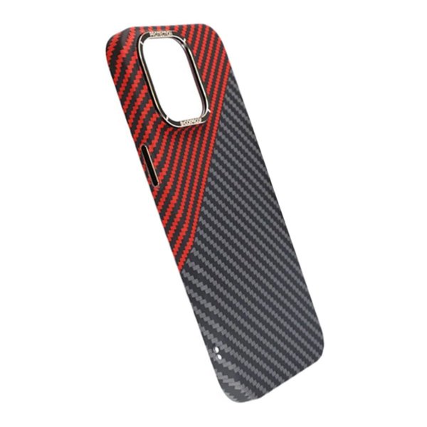 iPhone 15 Pro Max Cover Kulfibermønster Sort Rød