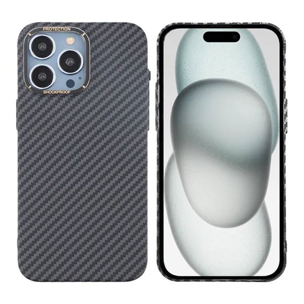 iPhone 15 Pro Max Cover Kulstofmønster Sort