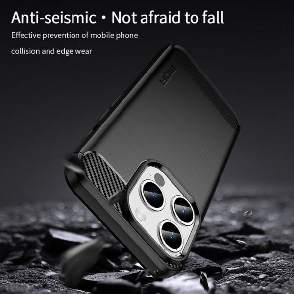 Mofi iPhone 15 Pro Max Cover Børstet Kulfibertekstur Sort