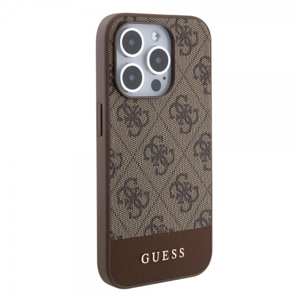 Guess iPhone 15 Pro Max Cover Bottom Stripe MagSafe Brun