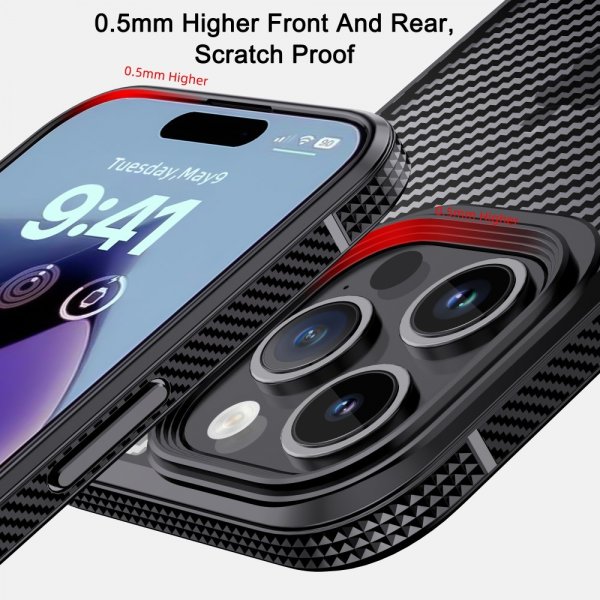 Ipaky iPhone 15 Pro Max Cover Kulstofibermønster Sort