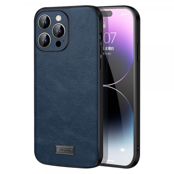 Sulada iPhone 15 Pro Max Cover Lædertekstur Blå