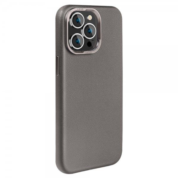 X-Level iPhone 15 Pro Max Cover Lædertekstur MagSafe Grå