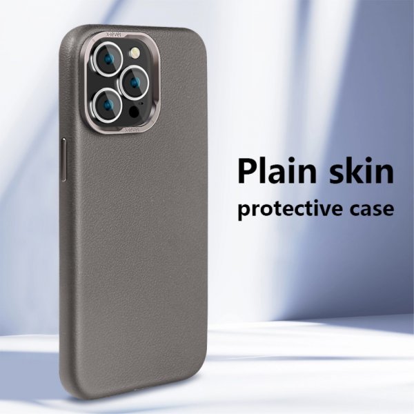 X-Level iPhone 15 Pro Cover Lædertekstur MagSafe Grå