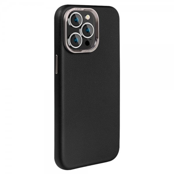 X-Level iPhone 15 Pro Cover Lædertekstur MagSafe Sort