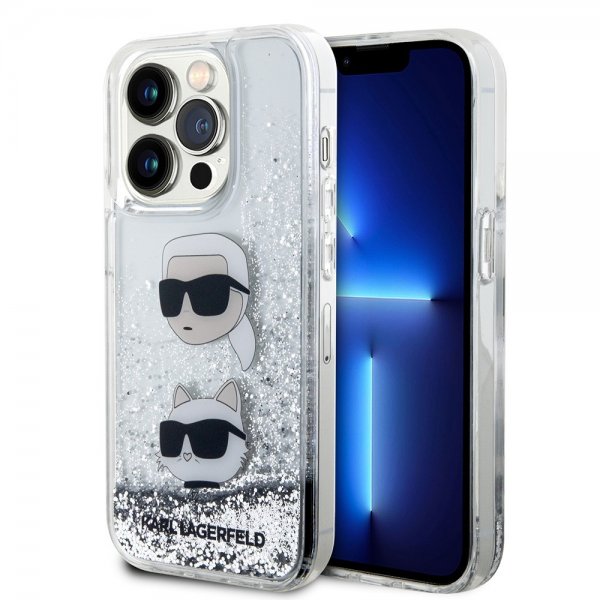 Karl Lagerfeld iPhone 15 Pro Max Cover Liquid Glitter Karl & Choupette Sølv