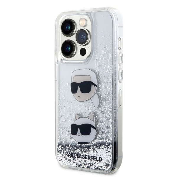 Karl Lagerfeld iPhone 15 Pro Max Cover Liquid Glitter Karl & Choupette Sølv