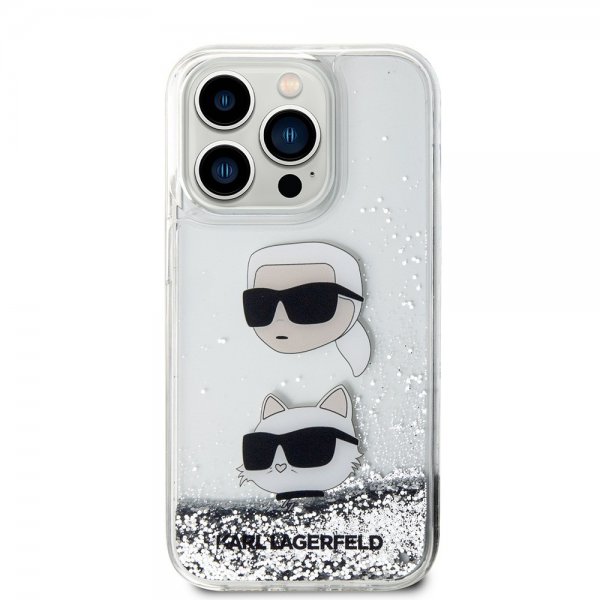 Karl Lagerfeld iPhone 15 Pro Max Cover Liquid Glitter Karl & Choupette Sølv