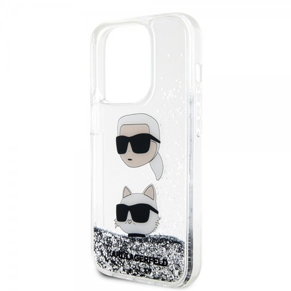 Karl Lagerfeld iPhone 15 Pro Max Cover Liquid Glitter Karl & Choupette Sølv