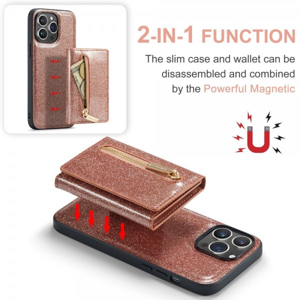 Dg.Ming iPhone 15 Pro Max Cover M3 Series Aftagelig Kortholder Glitter Rosaguld