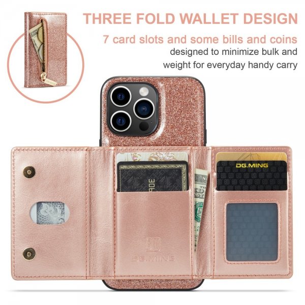 Dg.Ming iPhone 15 Pro Max Cover M3 Series Aftagelig Kortholder Glitter Rosaguld