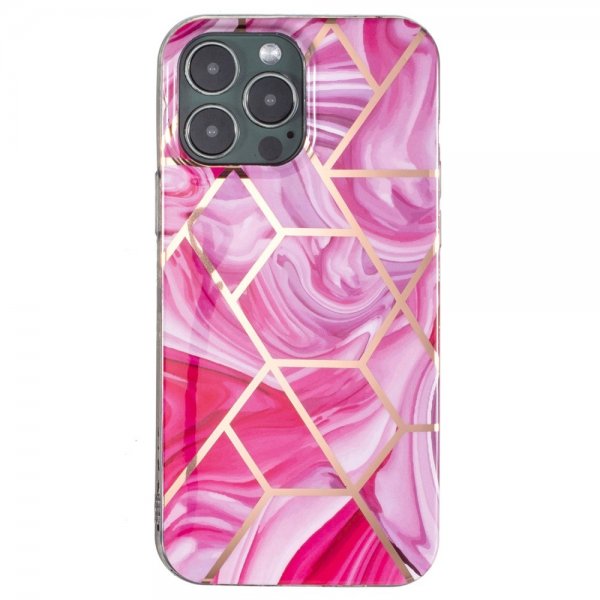 iPhone 15 Pro Max Cover Marmormønster Rosa Rød