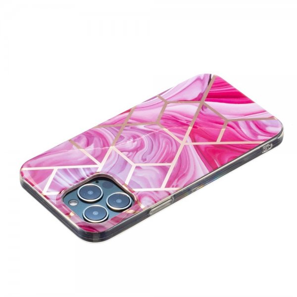 iPhone 15 Pro Max Cover Marmormønster Rosa Rød