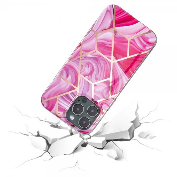 iPhone 15 Pro Max Cover Marmormønster Rosa Rød