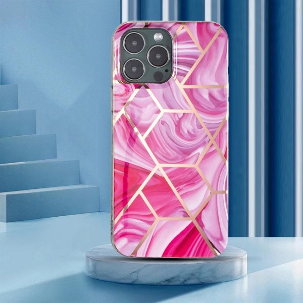 iPhone 15 Pro Max Cover Marmormønster Rosa Rød
