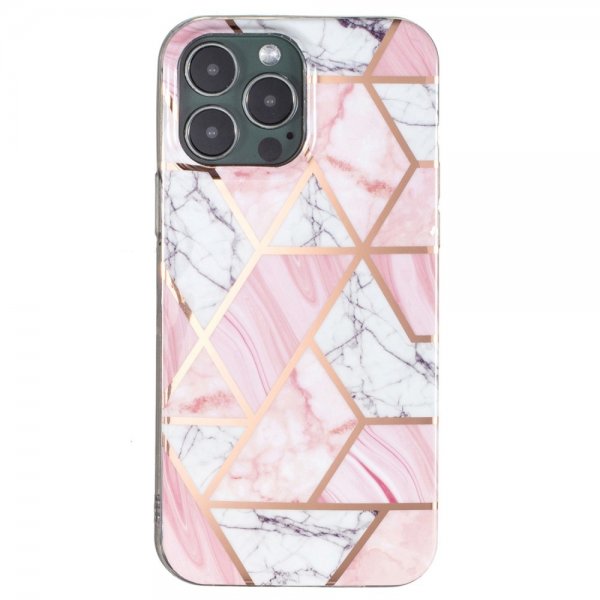iPhone 15 Pro Max Cover Marmormønster Rosa Hvid