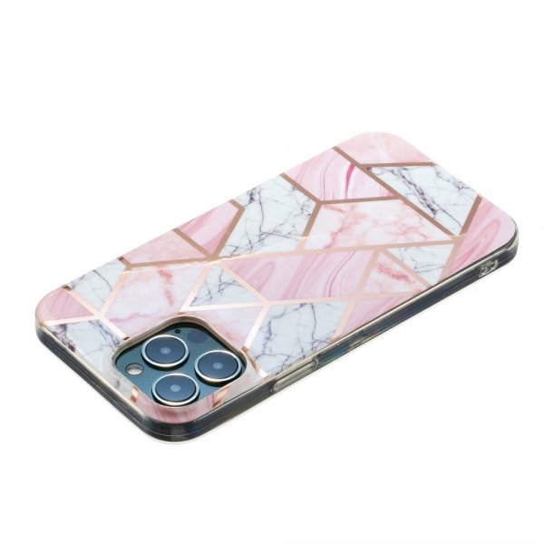 iPhone 15 Pro Max Cover Marmormønster Rosa Hvid