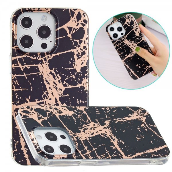 iPhone 15 Pro Max Cover Marmormønster Sort