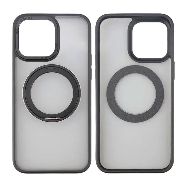 Rvelon iPhone 15 Pro Max Cover Roterbart MagSafe Stativ Mat Sort