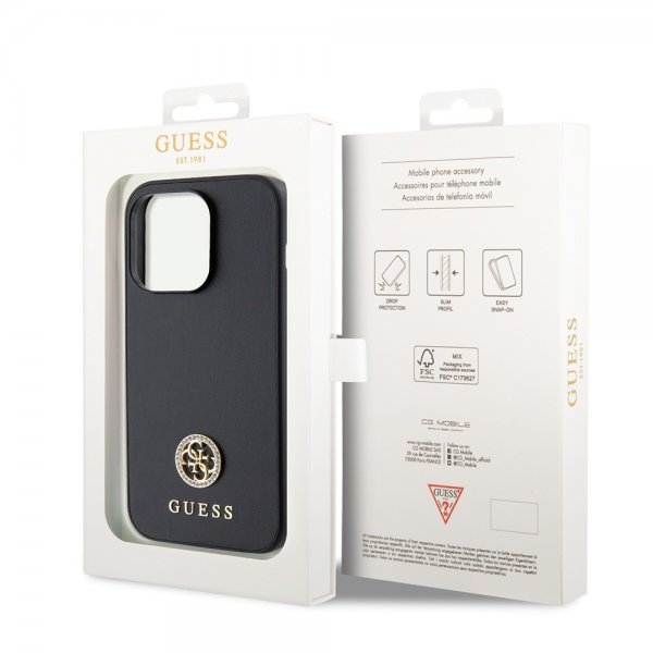 Guess iPhone 15 Pro Max Cover Metal Logo Rhinsten Sort