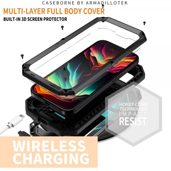 R-JUST iPhone 15 Pro Max Cover Metal Stødsikker Kamerabeskyttelse Sort
