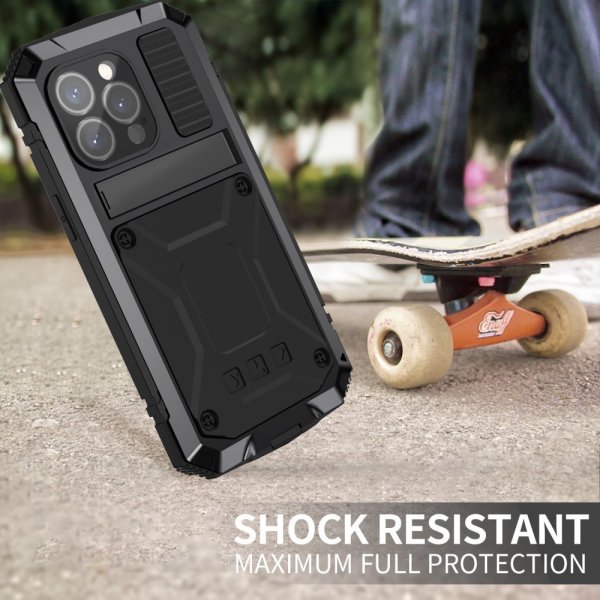 R-JUST iPhone 15 Pro Max Cover Metal Stødsikkert Sort