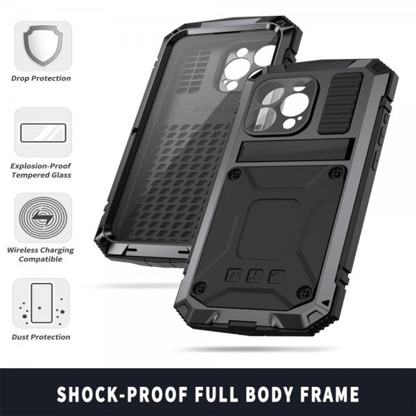 R-JUST iPhone 15 Pro Max Cover Metal Stødsikkert Sort