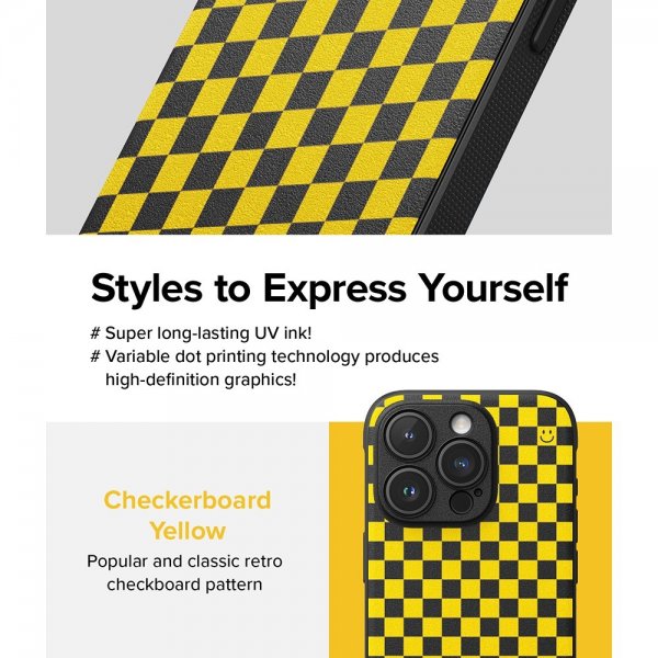 Ringke iPhone 15 Pro Max Cover Onyx Design Checkerboard Yellow